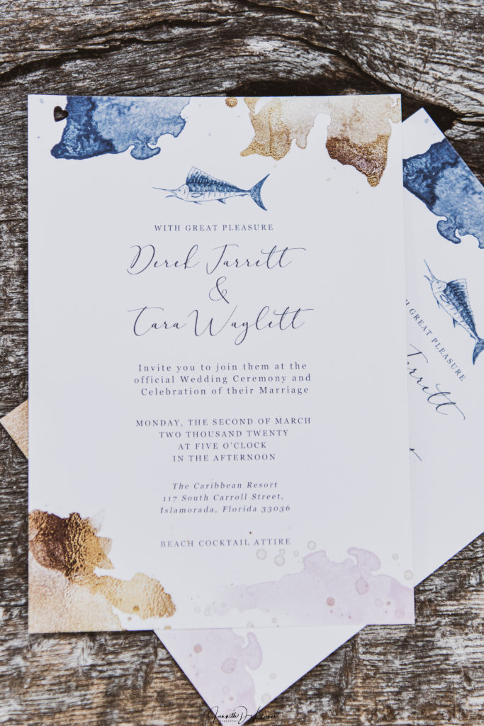 Pink and Navy Sophisticated Beach Wedding Invitation 
